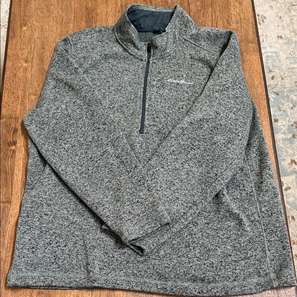 Eddie Bauer Gray Heathered Quarter Zip Sweater Pullover Size XXL